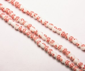 Margele din portelan, rosii, 6 mm, gaura 3 mm, 28  buc