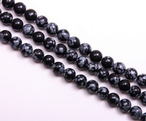 Sfere din obsidian snowflake - 6 mm, cca 29 buc, gaura 0.8mm