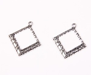 Baze de cercei romb, argint tibetan 2.5 cm, 6 buc