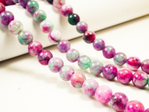 Crazy agat, roz cu verde, 10 mm, gaura 1.2 mm, 6 buc