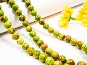Sfere din jasp imperial verde mar - 8 mm, 10  buc, gaura 1 mm