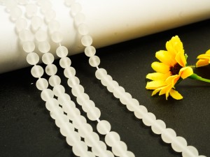 Sfere cristal de stanca mat 6 mm, gaura 1 mm, 10 buc