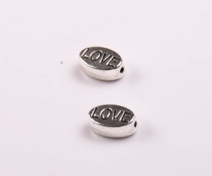 Margele din metal Love , 6X10 mm, gaura 1 mm, 10 buc