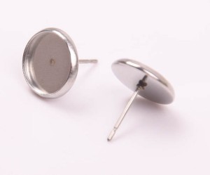 Baza de cercei cabochon, din inox, interior d:12 mm, 2 buc