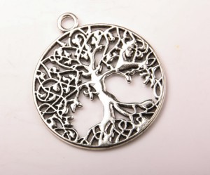 Pandantiv pomul vietii 4 cm, argintiu antichizat, 2 buc