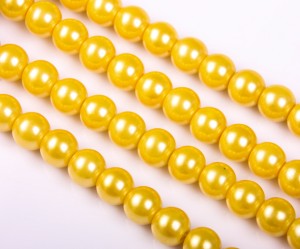Perle din sticla galben 10mm, cca 84 buc, gaura 1 mm