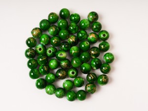 Margele acril cu model, 8 mm, verde, gaura 2.5 mm, 50 buc 