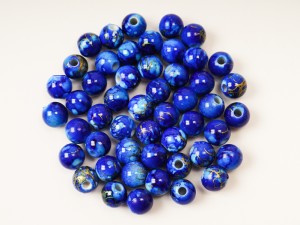 Margele acril cu model, 8 mm, albastru, gaura 2.5 mm, 50 buc 