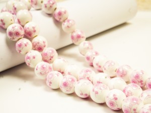 Margele din portelan, roz, 12 mm, gaura 3 mm, 4 buc