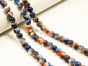 Crazy agat, portocaliu cu bleumarin, 8 mm, gaura 1mm, 10 buc