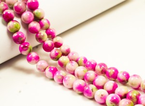 Crazy agat, roz cu verde, 8 mm, gaura 1 mm, 10 buc