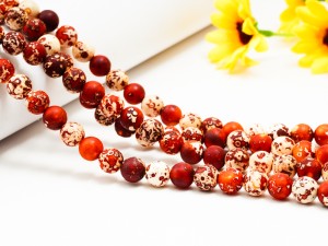 Agate de foc, maro cu alb, 8 m mm, 10 buc, gaura 1.5 mm
