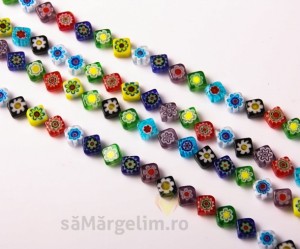 Margele rombice din sticla Murano millefiori- cca. 22 buc, 10 mm