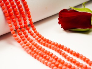 Sfere din coral roz 3 mm, cca 65 buc, gaura 0.7 mm