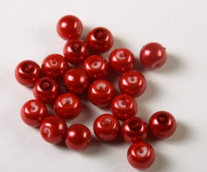 Perle din sticla rosii - cca 106 buc, 8mm, gaura 1mm