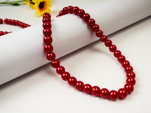 Perle din sticla rosii - cca 106 buc, 8mm, gaura 1mm